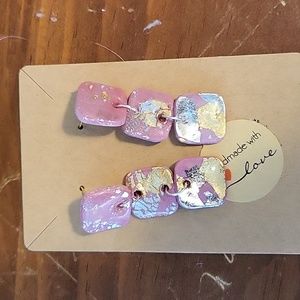 Earrings, pink, silver, gold